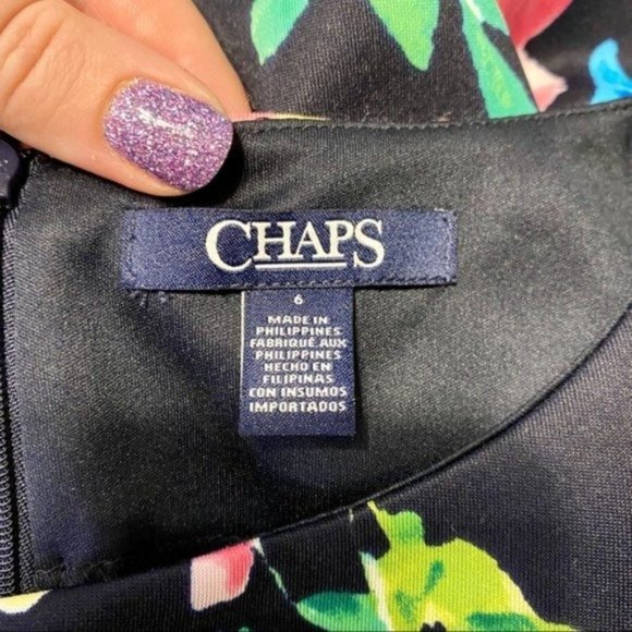 Chaps Black Floral Fit & Flare Scuba Dress 6 Small - Picture 7 of 9